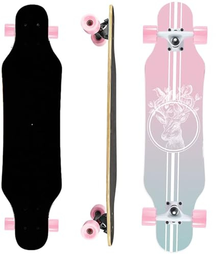 Mini Cruiser Longboard, 31 Inch Small Size Wide Wheel Skateboard, Beginner Stable & Easy-to-Control Skateboard, Suitable for Park & Street Riding, Unique Flame Pattern