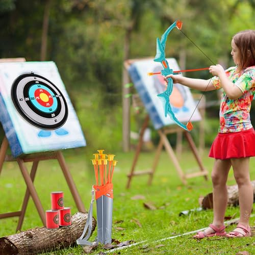 VEVOR Juego de Arco y Flecha para Niños con Luz LED, con 10 Flechas de Ventosa, 1 Objetivo Colgante, 1 Carcaj, 3 Latas de Objetivo, Juguete al Aire Libre para Niños, Regalo de Cumpleaños para Niños