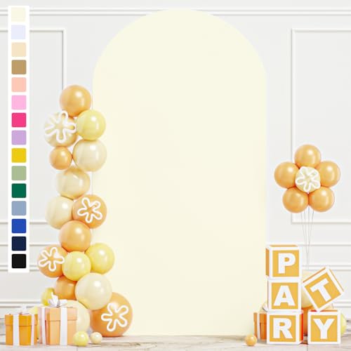 ROMANKAS Ivory Wedding Arch Cover 6FT Spandex Fitted Arch Covers Backdrop Fabric Balloon Arched Stand Covers Chiara Cream Backdrop Arches Cover for Wedding Ceremony Banquet Baby Shower Party Decor