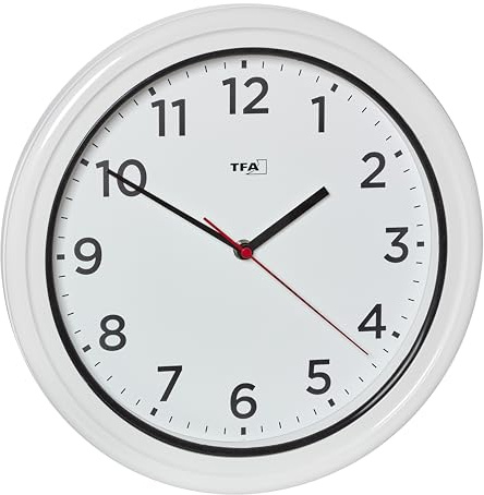 TFA Dostmann Horloge Murale d'extérieur étanche, 60.3078, Horloge d'extérieur, résistante aux UV, à Quartz pour Piscine, terrasse, Jardin, Balcon, diamètre 30,5 cm, Facile à Lire, Blanche
