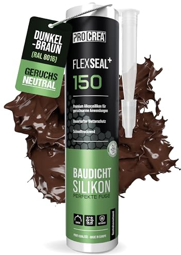 PROCREA® Premium Silikon Flexseal+ 150 (dunkelbraun) [neutralvernetzend] Hochwertiges Bausilikon zum abdichten im Innen- & Außenbereich - Allwetter Alkoxy-Silicon in RAL 8016 - Profi-Qualität