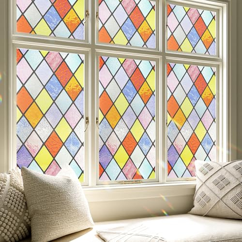 Stickyart Pellicola Per Vetri Finestre Rombi Effetto Arcobaleno Anti Sole 30cmx400cm Pellicola Adesiva Per Vetri Colorata Privacy Pannelli Decorativi Adesivi Finestre Anti UV Camera da Letto Soggiorno