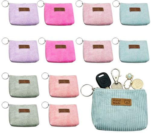 12 Porte Monnaie Femme Mini Velours Côtelé 6 Couleurs avec Anneau Clé