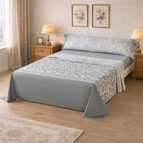 HOMEYA Juego de Sábanas 150X190, 3 Piezas para Cama 150 cm Incluye Encimera 230x260, Bajera Ajustable y 1 Funda Almohada 45X170, Estampada