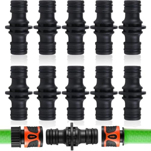 10 Piezas Conector Manguera Jardin, Empalme Manguera de 1/2 Pulgada, Enchufe Rapido Manguera Agua para Extension y Reparacion, Conexiones Manguera Jardin de Plastico Resistente, Negro