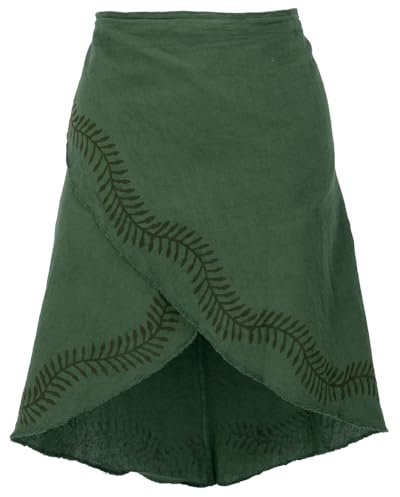 GURU SHOP Psytrance Goa Pixi Mini jupe portefeuille ethnique imprimée pour femme, vert, coton, taille : 38, vert olive, 40