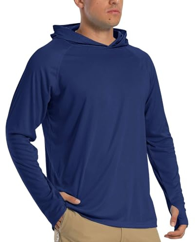TACVASEN Felpa Uomo con Cappuccio Maglietta UV Uomo Solari Protezione 50 Estiva T-Shirt Maniche Lunghe Maglietta Palestra Maglia Ciclismo Navy, M