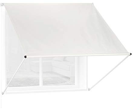 Relaxdays Drop Arm Awning H x W: 120 x 150 cm, Shade Dispenser for Windows, 50+ UV Protection, Pulley, Polyester & Metal, Beige