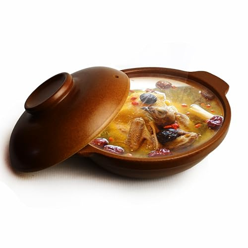 Casserole Pot Clay Bowl 40oz Red Brown Pan for Cooking Dolsot Bibimbap Soup Baking Dishes Oven (Red M)