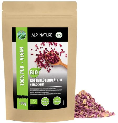 Alpi Nature Thé à la Rose BIO 100g, Pétales de Rose Séchés pour Thé Floral et Infusion
