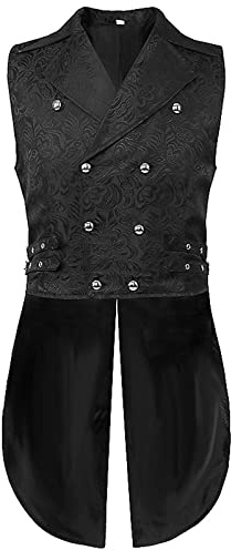Chaleco de brocado para hombre, disfraz de Halloween, chaleco gótico steampunk medieval de doble fila, chaleco de cachemira de doble botonadura, para boda, fiesta, gótico, steampunk, solapa, A2