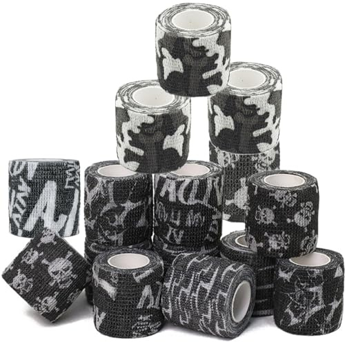 Yueser Sock Tape, 15 Rolls Camo Tape Bandage Cohesive Bandage Wrap Plaster Tapes Dog Bandages for Legs Self Adhesive Pet Bandages Tattoo Grip Tapes Vet Wrap for Horses Sniper 5cm*4.5m
