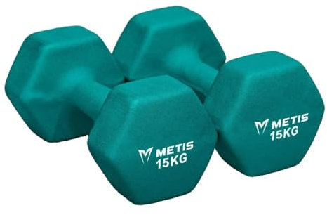 METIS Neopren Hex Hanteln Set - Verschiedene Größe | 0,5kg -16kg | Kurzhanteln zu Hause (15kg)