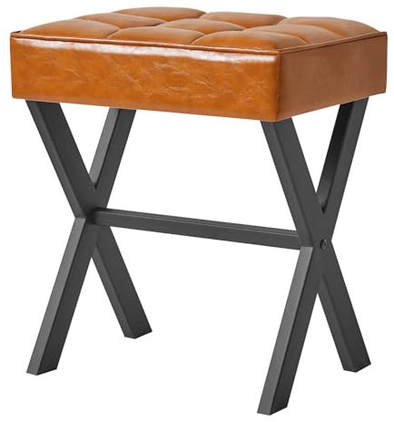 IBUYKE Tabouret de Maquillage carré avec Repose - Pieds X - Leg, PU Repose - Pieds, Ottoman siège vanité Tabouret, Multi - utilisé comme Petite Table d'appoint, Brun Clair L/G-71J