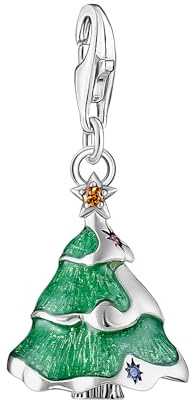 Thomas Sabo Silver Christmas tree charm pendant Recycled 925 Silver, Blackened, Cold Enamel