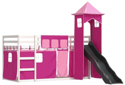 vidaXL Lit superposé sans Matelas avec Toboggan et Rideaux 90x200 cm