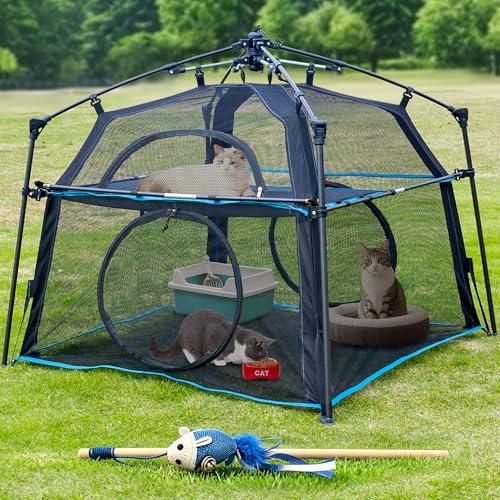Extra Large Catio Outdoor Cat Enclosure 2-Tier Cat Tent for Patio, Balcony, Indoor & Outdoor, Foldable Cat Playpen with 3 Doors, Weatherproof Sunproof with Fashionable carrybag(Patented)