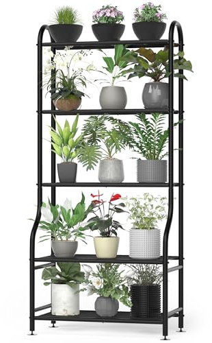 Yutrchey 5-stöckiger Pflanzenständer aus Metall für drinnen und draußen, wasserdichter Blumenständer für mehrere Töpfe, robuste Pflanzenständer für Wohnzimmer, Terrasse, Gartendekoration, hohes