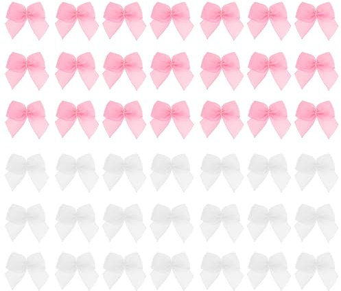 Mini fiocchi per artigianato, 100 pezzi, 2,5 cm, rosa e bianco, piccoli fiocchi di raso per fai da te, cucito, confezioni regalo, matrimoni, compleanni, Natale, feste, scrapbooking, decorazioni (50