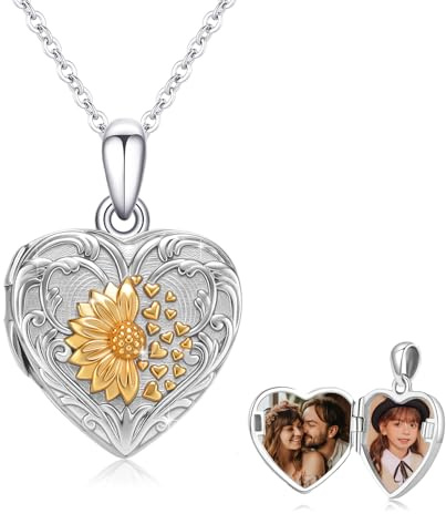 XIXLES Médaillon tournesol en argent sterling 925 - Médaillon en forme de cœur - Or - Pour femme