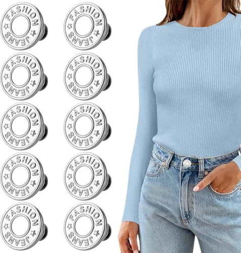 Juego De Botones Para Pantalones Vaqueros, 10 Piezas, Retráctil Botón, Desmontables, no Necesitan ser Cosidos a Mano Instant Buttons, Aptos para Ropa (plata)