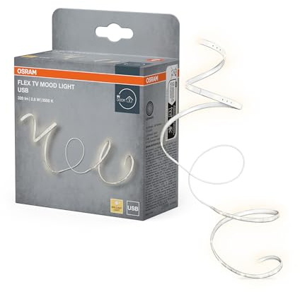 Osram Flex TV dekorative LED-Streifen mit warmweißen Licht für den Innenbereich, selbstklebend, mit USB-Anschluss, 2.8W, 200lm, 3500K, warmweiß, nicht dimmbar, IP20, Leuchtmittel nicht austauschbar
