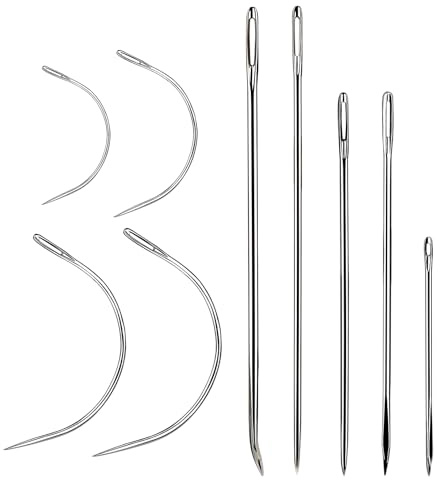 Easusy 9 PCS Hand Sewing Needles Kit, 5 Leather Hand Sewing Needle and 4 Curved Needle for Home Upholstery, Leather Needles for Hand Sewing, Carpet Canvas Repair