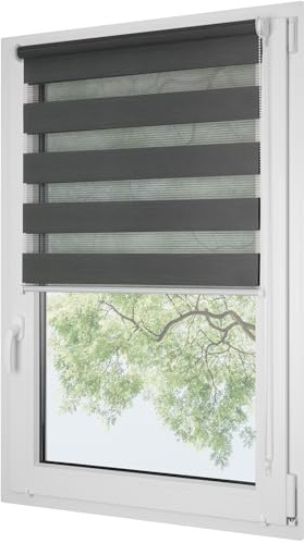 RENA Rollos Für Fenster Ohne Bohren - Tag und Nacht - Doppelrollo mit Haken - Einsatzbereit - Fensterrollo - Weiße Kette Verstellbar - 90 x 220 cm Graphit