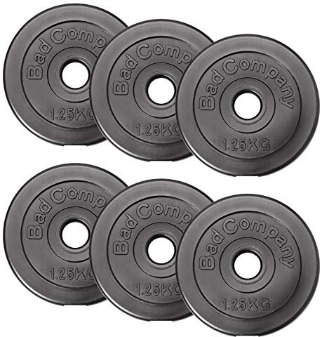 Bad Company Hantelscheiben 30/31 mm Kunststoff 7,5kg I Gewicht Set 6 x 1,25 kg I Gewichte für Langhantel und Kurzhantel