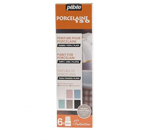 Pébéo Porzellan 150 Starter Set Chalky Finish - 6 x 20 ml Flaschen Porzellanfarbe Matt in 6 Farbtönen: Puderweiß, Puderrosa, Puderblau, Pudergrün, Pudertaupe, Tafelschwarz