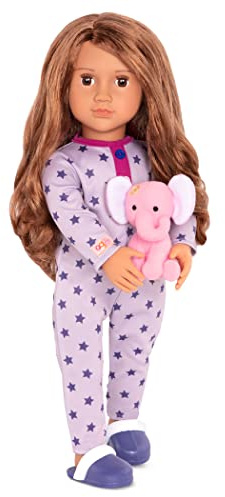 Our Generation - Maria - 46 cm-Puppe - Braune Augen & brünettes Haar - Pyjama-Strampler-Outfit - Elefant Plüschtier - Spielzeug für Kinder ab 3 Jahren