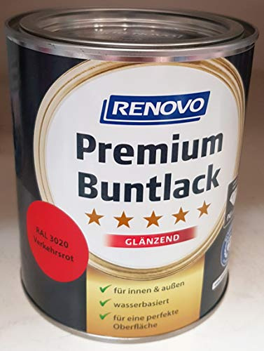 Eigenmarke 125 ml Premium Buntlack, 3020 verkehrsrot, Hochglanz, Polyurethan (PU), für Holz, Metall, Kunststoff, Keramik, Lack