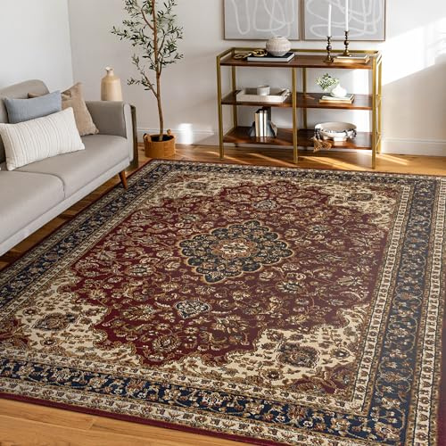 8x10 Area Rug for Living Room, Dining Room, Bedroom, Entryway | Alfombras para Salas | Large Rugs for Indoor | Traditional, Oriental | Red 7'10'' x 10'3''