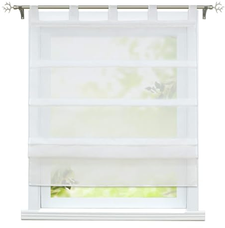 ESLIR Raffrollo mit Schlaufen Gardinen Küche Voile Raffgardinen Transparent Schlaufenrollo Modern Vorhänge Uni 1 Stück Weiß BxH 60x140cm 1 Stück