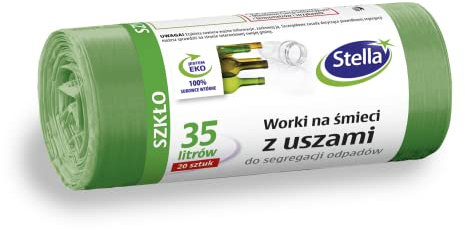 Stella 032198 - Sacchetti per la spazzatura con manici per la separazione dei rifiuti in vetro LDPE, 35 l, 20 pezzi, colore: Verde