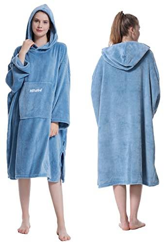 Hiturbo Changing Bath Robe-Surfing Poncho Towel Bathrobe with Hood for Beach,Swimming,Home Blue