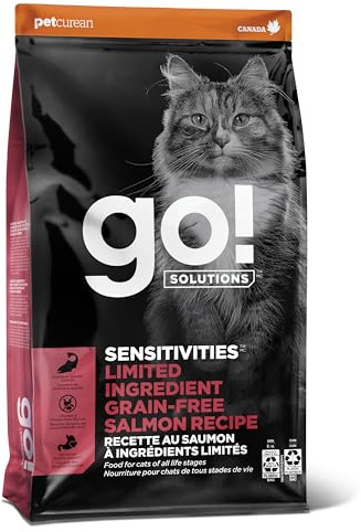 Go! Solutions Sensitivities Limited Ingredient Salmon Grain-Free Dry Cat Food, Chicken-Free Kibble Made by Experts for Sensitive Stomachs & Food Allergies, for Kittens, Adults, & Seniors, 3 lb Bag