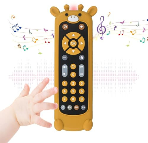 Bambebe Juguete de Control Remoto de TV para Bebés con Luz y Sonido, Juguetes Musicales para Niños, Juguetes con Sonido Sensorial Regalos de Educación Temprana para Niños y Niñas (Negro Jirafa)