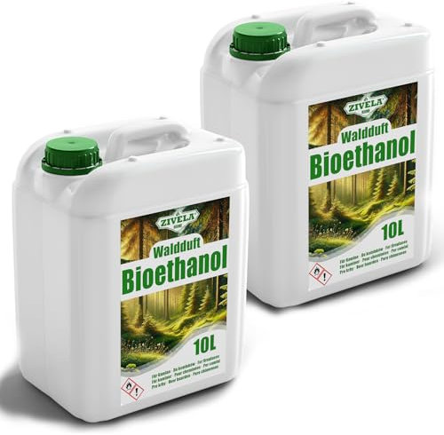 Bioetanol 96,6% 20L | Bio Alcohol Forest Aroma 96,6% 2x10L | Bioetanol para chimenea, chimenea de mesa | Bioetanol Bosque | Combustión limpia, sin humo, llama viva y estable