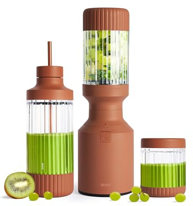 Beast Mighty 850 Plus | Premium Compact Personal Blender | Smoothies, Shakes, Dressings, Sauces | Blends Ice and Frozen Fruit | New XL Vessel | Extra Vessels, Lids and Straws | 850W (Terra)