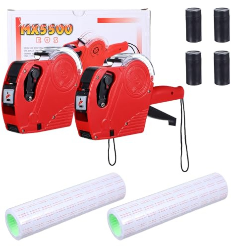 2 Pack Pricing Gun - 8 Digits Price Tag Gun with 8000 Labels & 4 Ink Rollers Kit Red Pricing Label Maker for Retailer,Supermarket