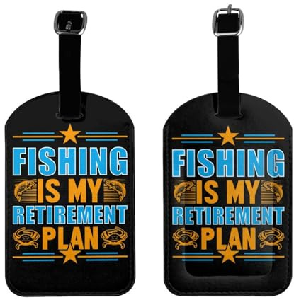 Fishing is My Retirement Plan Luggage Tags for Suitcases PU Leahter Luggage Tag with Privacy Protection Bag Tags Cute Women Men Travel Bag Luggage Accessories