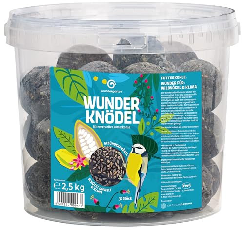 Wundergarten Wunderknödel, Meisenknödel mit Futterkohle, ganzjähriges Wildvogelfutter fettreich/energiereich, hochwertiges Vogelfutter für Wildvögel, ohne Netz, 30 Stück (2.5 kg)
