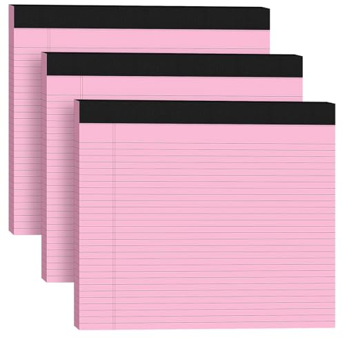 AILZFEI 3-pack breda juridiska dynor 28 cm x 24 cm (landskapsformat) rosa college linjerat anteckningsblock smalt linjerat 30 ark per anteckningsblock perforerat skrivpapper med tjock horisontella