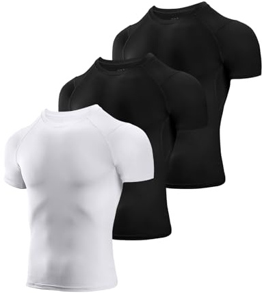 Niksa - Maglietta da compressione da uomo, maglietta da corsa a maniche corte con mesh sottobraccio, maglietta funzionale a maniche corte traspirante da sport per running, workout e fitness, S