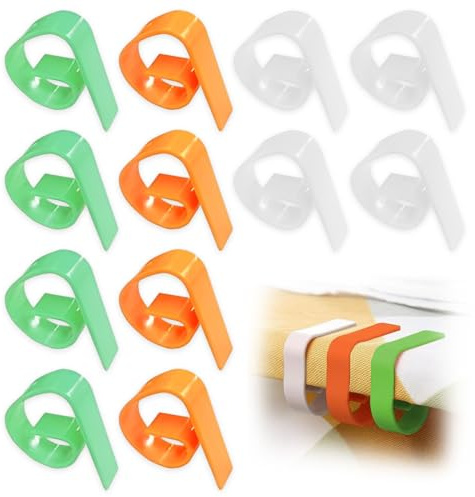 HABNI 12 Piezas Clips,Pinzas de Plástico para Manteles,Pinza para Mantel Cubierta Sujeta Manteles Sujeta Manteles de Mesa Exterior-Naranja, Verde, Blanco(4cm x 5cm)