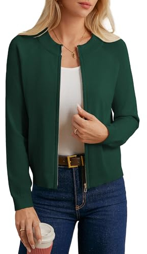 GRACE KARIN Women's Cardigan Zip Up Casual Knited Jacket Lightweight Daily Sweatshirt with Pockets Dark Green L
