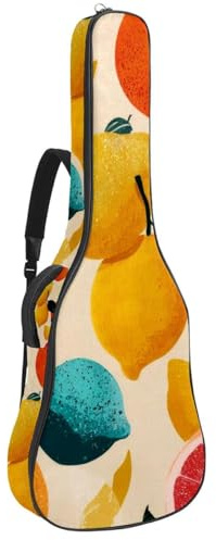 Bolsa para guitarra acústica de tamaño completo, funda acolchada de 1 cm de grosor, impermeable, 40, 41, 42 pulgadas, diseño de bayas de verano y frutas con cintas y lazos, Multicolor 03