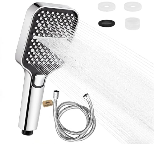 GRIRDDIV Soffione doccia con tubo da 2 m, Doccino per Doccia con 3 Modi Funzione, Telefono Universale Facile da Installare, Alta Pressione, a risparmio idrico