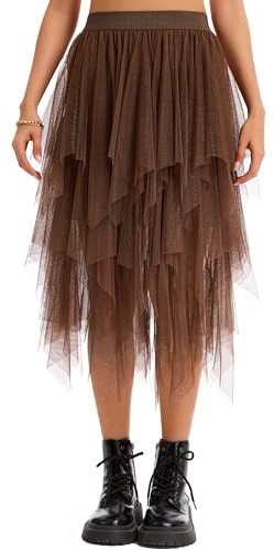 Lovasy Falda de Tutú para Mujer Irregular Tutu Tul Falda Disfraz para Ballet A-Line Midi Faldas para Mujer Prom Party Vestido Plisado